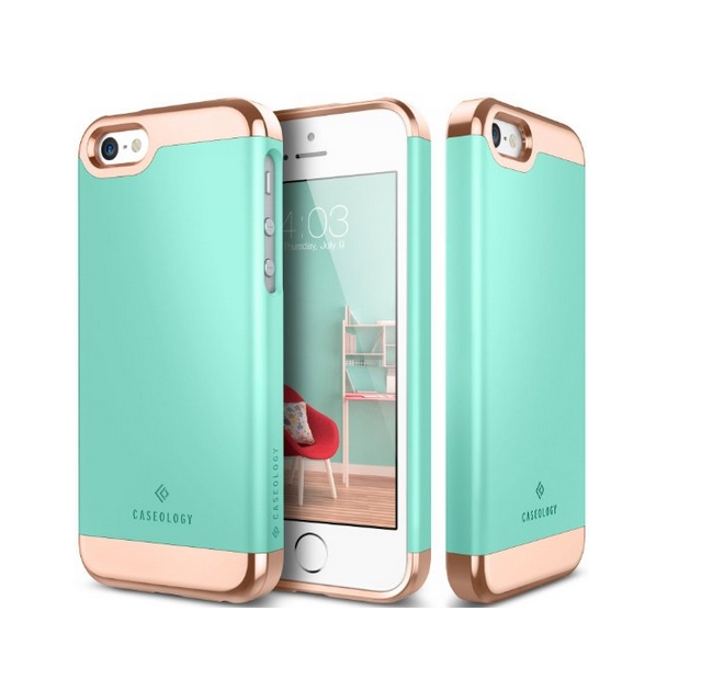 iPhone SE Case Caseology savoy Series chrome microfiber slider case turquoise mint